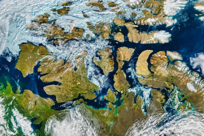 a satellite image showing the extent of sea ice in the Northwest Passage