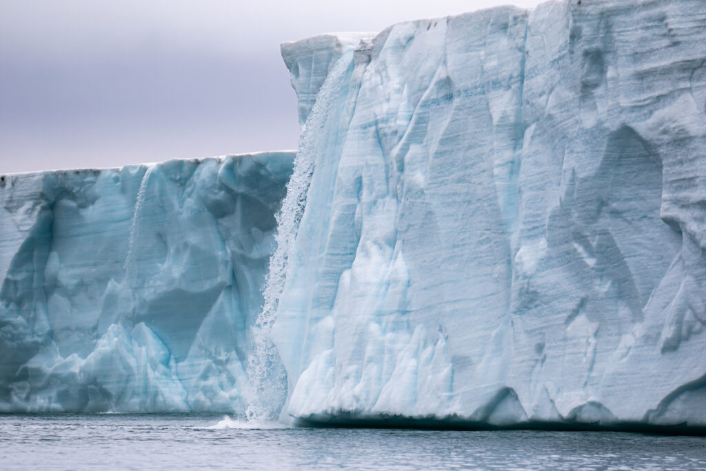 Austfonna ice cap ice waterfalls in Svalbard