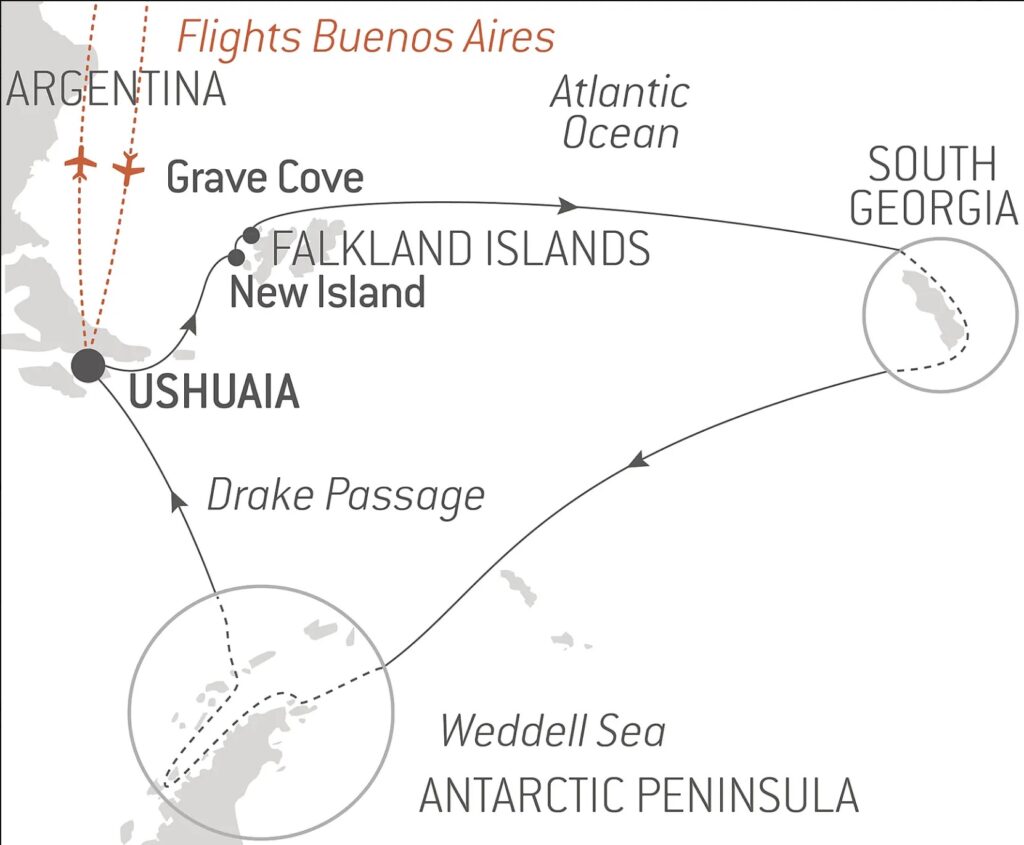Great Austral loop cruise map