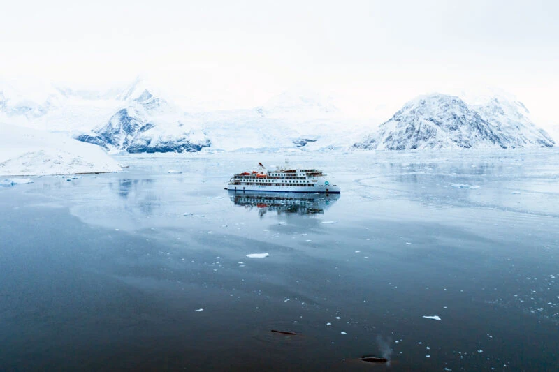 Greg Mortimer small expedition cruise ship in Antarctica