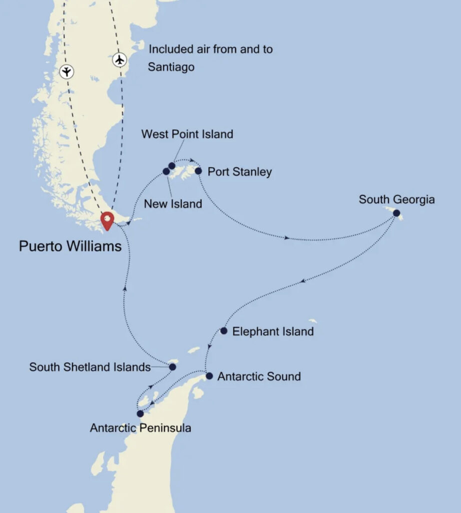 Luxury Antarctica, Falkland Islands, South Georgia Cruise Map