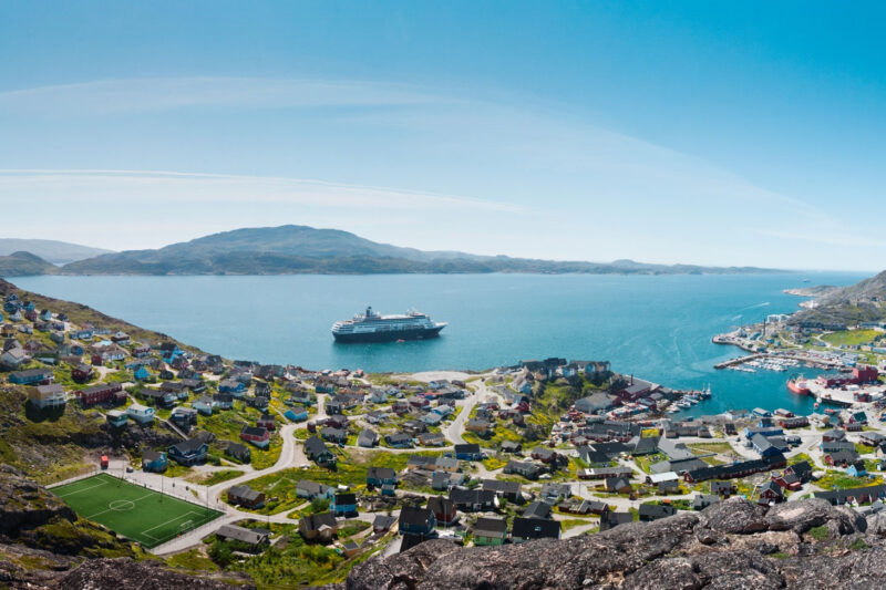 Qaqortoq town in Greenland with cruise ship