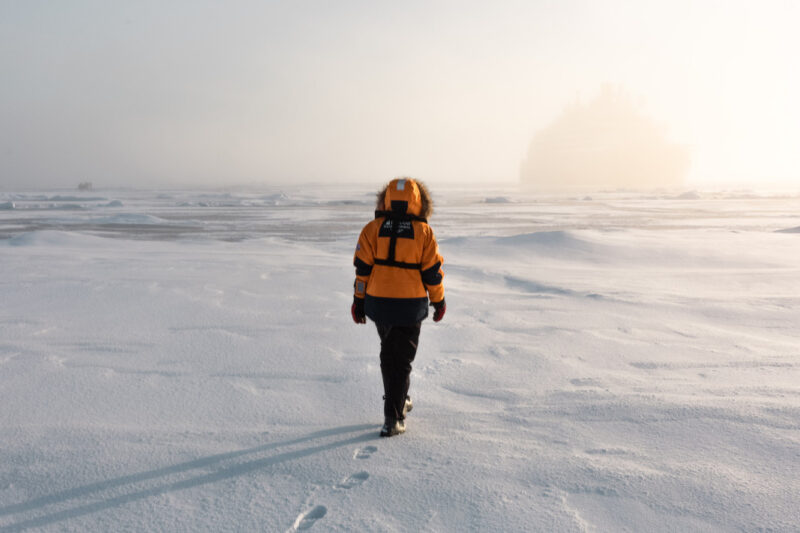 walking on the sea ice close to the North Pole